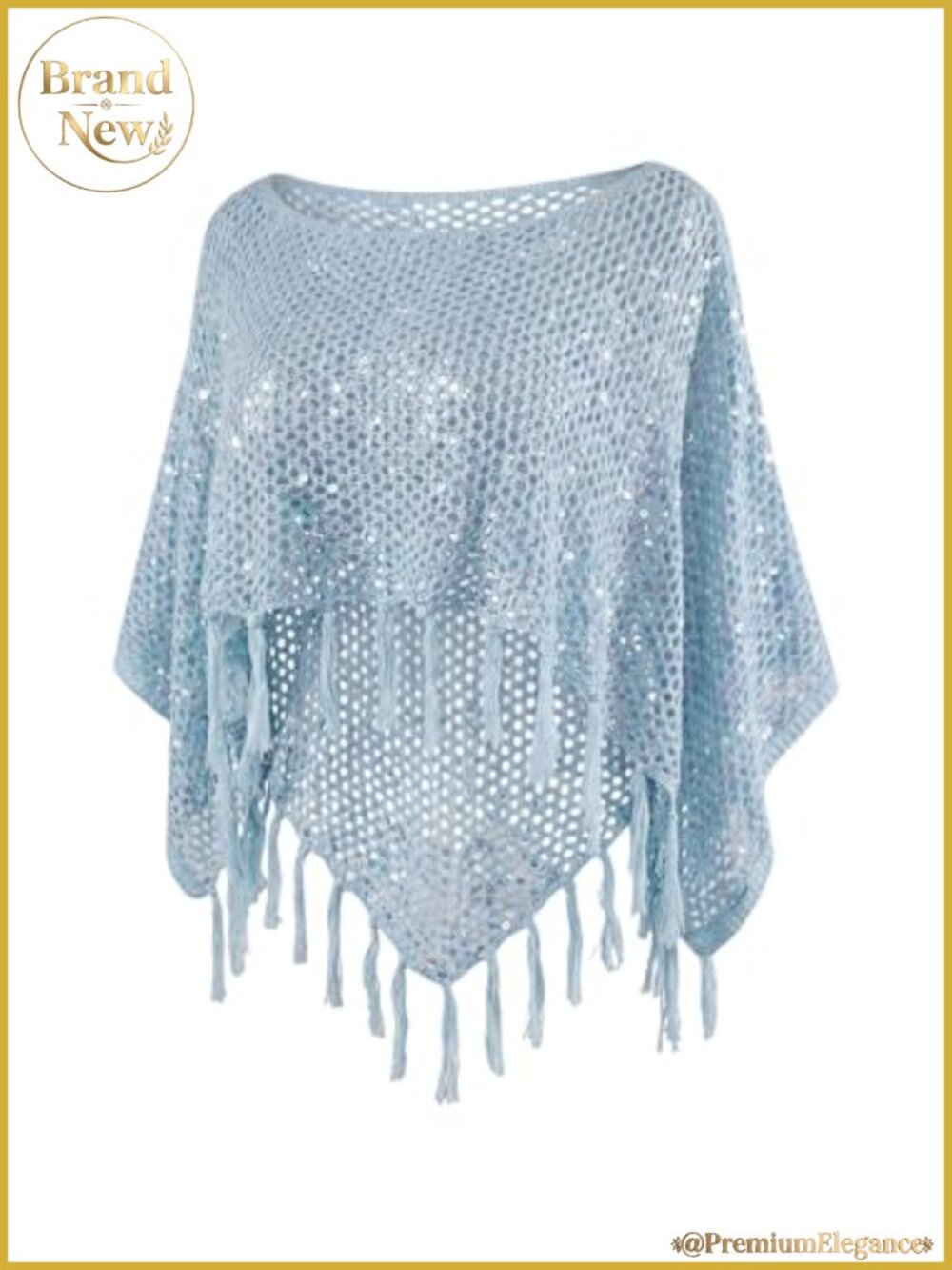 Crochet Fringe Off Shoulder Poncho Cover Up Sparkly Sequin Tassel